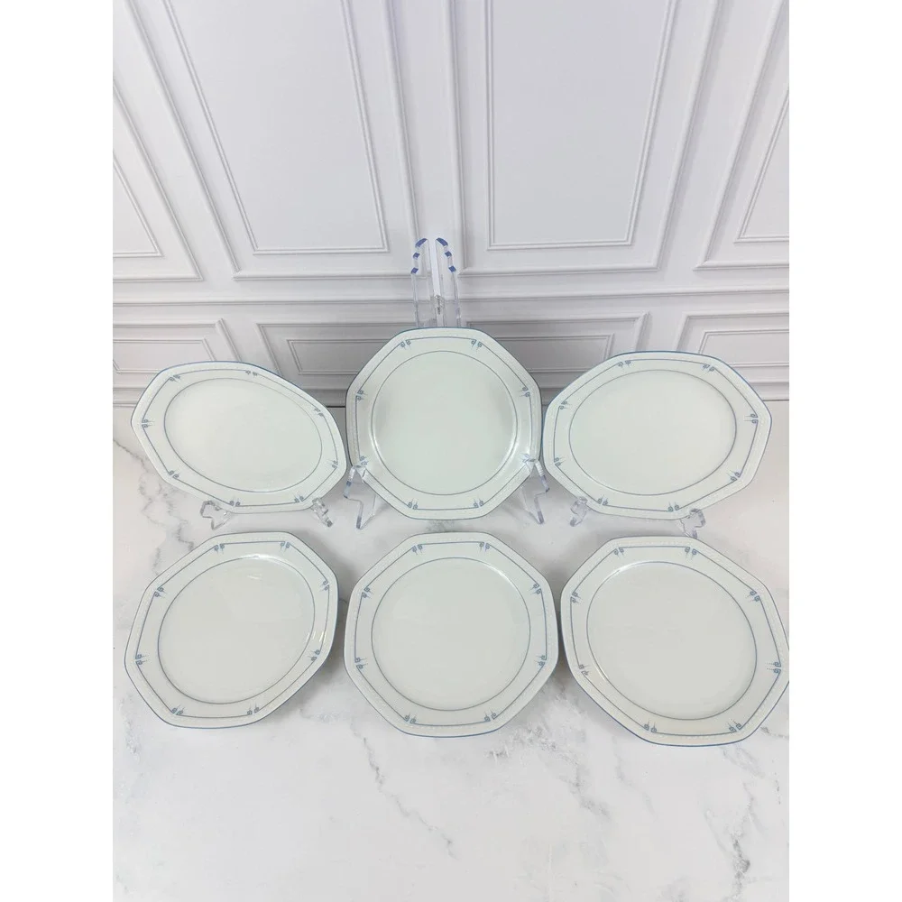 Schirnding Bavaria MCM Blue Greek Key Set of 6 Salad Plates 7 3/8